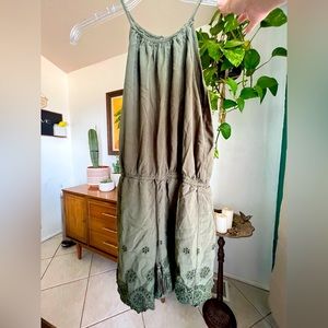 Love, Fire Army Green Romper with Lace Detail